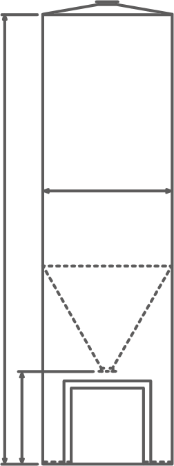 Drawing of a dry bulk storage tank